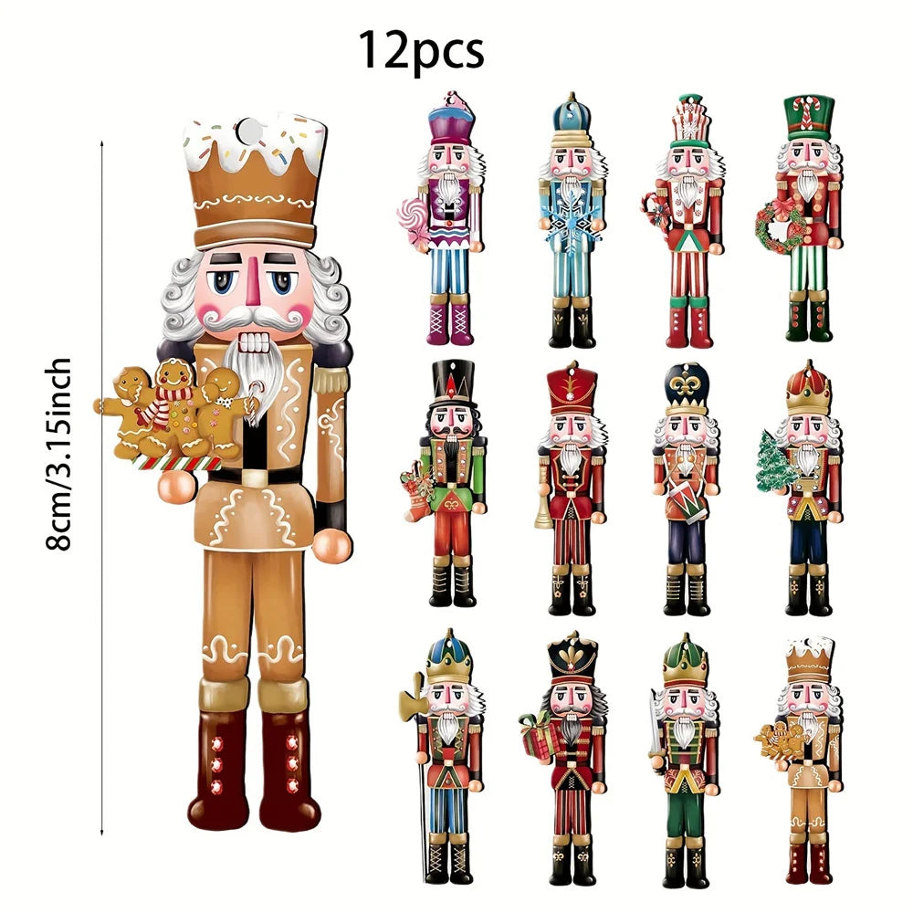 NutraCharm – 12er Set Holz-Nussknacker Anhänger für deinen Weihnachtsbaum