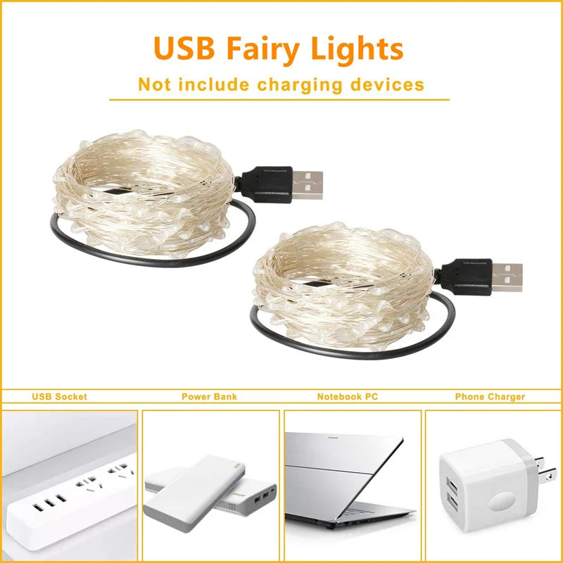 LumiWire™ – 20m USB LED Kupferdraht-Lichterkette für Innen & Außen