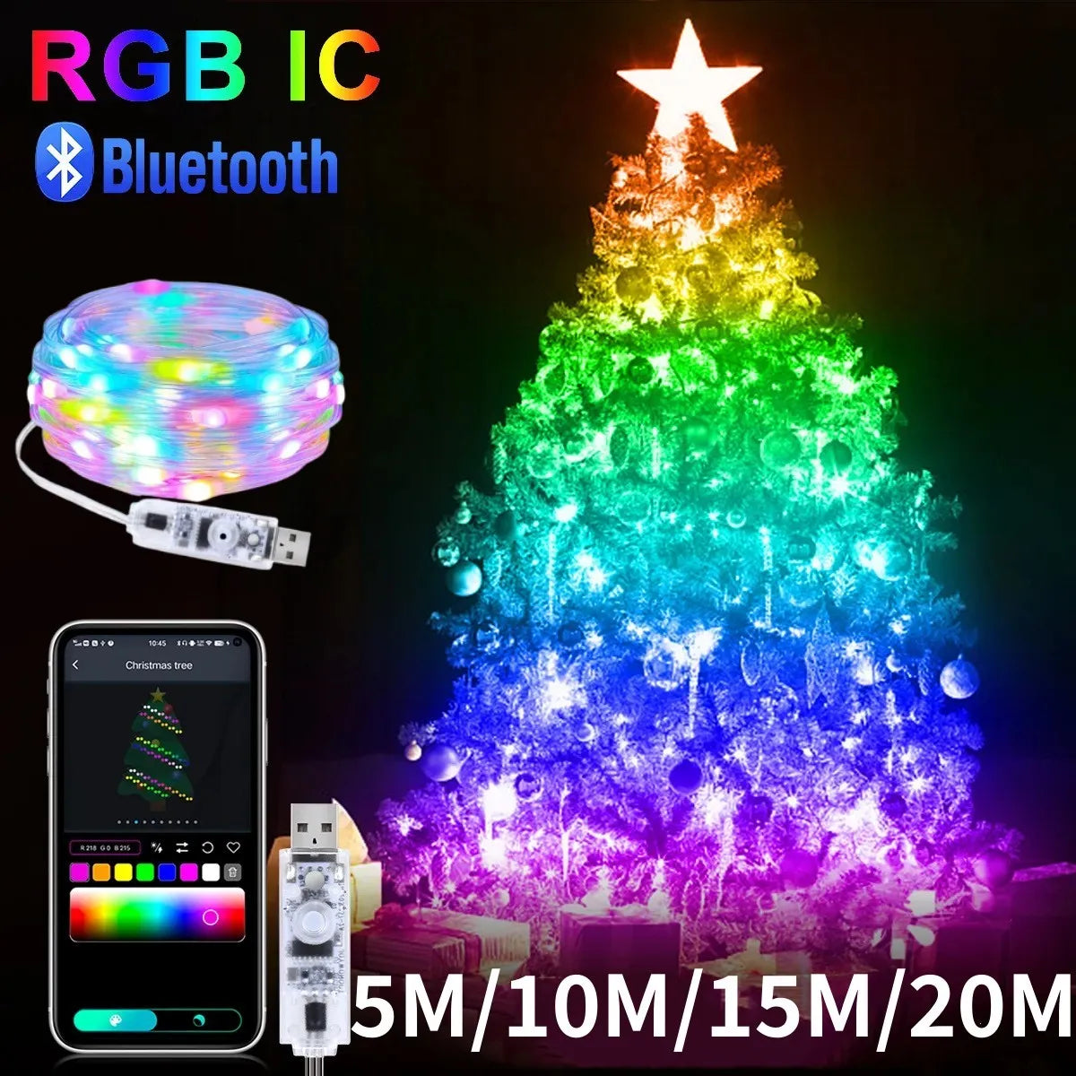 GlowSync – RGBIC LED Lichterkette mit App-Steuerung & Musikmodus